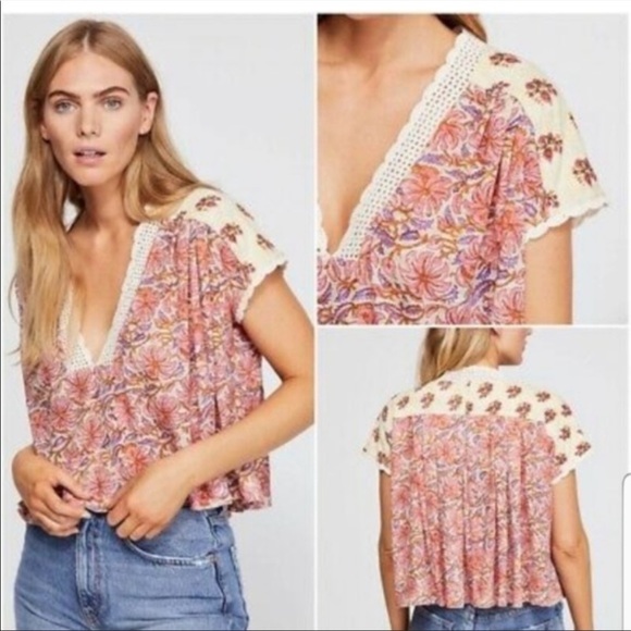 🎉HP🎉NWT Free People Leilani Floral Lace Crop Top - Picture 6 of 15
